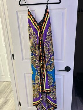 Vintage Rubber Ducky Productions, Inc. Purple and Blue Paisley Y2K Scarf Dress